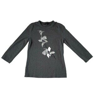 Banana Republic Women’s 3/4 Sleeve Flower Print Top Gray Small